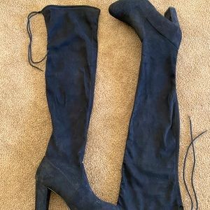 Black suede knee high boots
